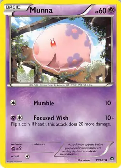 Munna 39/101 Common Plasma Blast Pokemon Lightly Played - Image 1