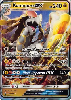 Kommo-o GX 100/145 Holo Ultra Rare Guardians Rising Pokemon Heavily Played - Image 1