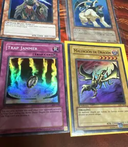4 Super Rare Holo Yugioh Cards (curse Of Dragon, Trap Jammer, Falcon, Sphinx - Image 2