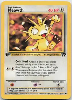 Meowth 62/82 Common Team Rocket Pokemon TCG 1st Edition LP - Image 1