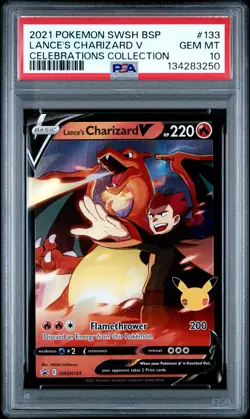2021 POKEMON SWSH BLACK STAR PROMO #133 LANCE'S CHARIZARD V PSA 10 - Image 1