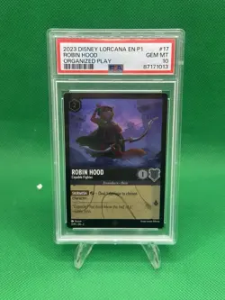 2023 DISNEY LORCANA EN P1-PROMO #17 ROBIN HOOD - CAPABLE FIGHTER PSA 10 - Image 1