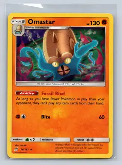 Omastar 76/181 Holo Rare Team Up Pokemon Holo LP - Image 1