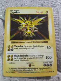Pokemon Zapdos 1999 Base Set Unlimited (Shadowless) 16/102 Heavily Played (HP) - Image 1