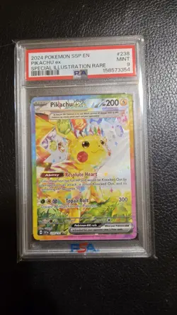 PSA 9 Pokemon Pikachu ex 238/191 Surging Sparks Full Art SIR - Image 1