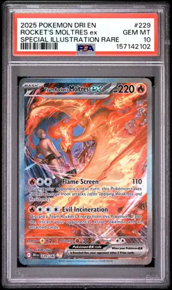 2025 POKEMON DRI EN-DESTINED RIVALS #229 TEAM ROCKET'S MOLTRES EX PSA 10 - Image 1