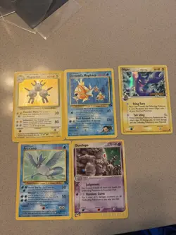Magneton Base Set Holo Rare 9/102 and 4 other vintage cards including 3 holos - Image 1