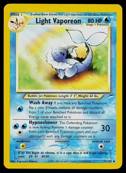 Pokemon Card - Light Vaporeon Neo Destiny 52/105 Uncommon - Image 1