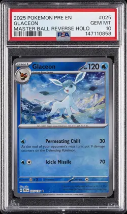 2025 POKEMON PRE EN-PRISMATIC EVOLUTIONS MASTER BALL REVERSE HOLO GLACEON PSA 10 - Image 1