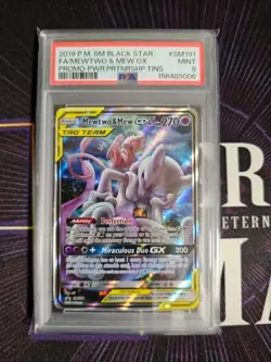Pokemon Black Star Promo Tag Team Alternate Art MEWTWO & MEW GX SM191 MINT PSA 9 - Image 1