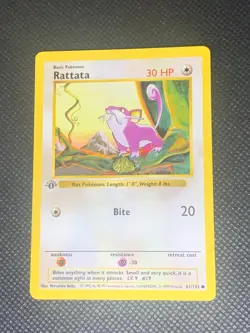 Rattata 61/102 Common - 1st edition Base Set 1999 Pokemon Card - NM - Image 1