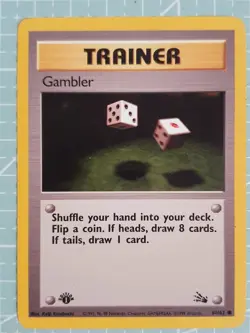 Gambler 60/62 Common: 1st First Edition Fossil Pokemon Trading Card Game TCG - Image 1