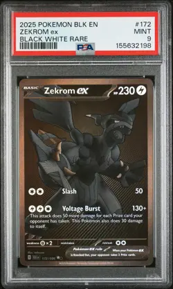 2025 POKEMON BLK EN-BLACK BOLT BLACK WHITE RARE #172 ZEKROM EX PSA 9 - Image 1