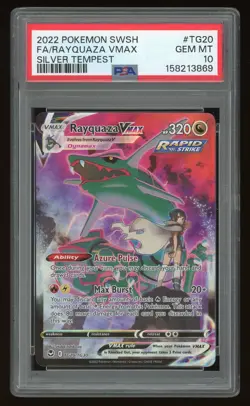 2022 Pokemon Silver Tempest SWSH Full Art Rayquaza VMAX TG20 PSA 10 GEM MINT - Image 1