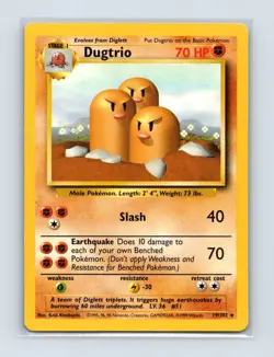 Dugtrio 19/102 Rare Base Set Unlimited Pokemon Lightly Played - Image 1