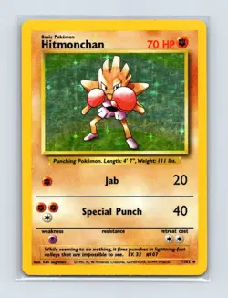 Hitmonchan 7/102 Holo Holo Rare Base Set Unlimited Pokemon Holo Lightly Played - Image 1