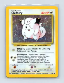 Clefairy 5/102 Holo Holo Rare Base Set Unlimited Pokemon Holo Lightly Played - Image 1