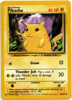 Pikachu Base Set Unlimited #58/102 Common Lightly Played WOTC 1999 Pokemon TCG - Image 1