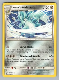 ALOLAN SANDSLASH 138/236 R COSMIC ECLIPSE POKEMON LP CEC 2019. - - Image 1