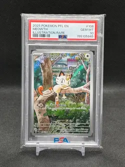 2025 Pokemon Pfl En-Phantasmal Flames Illustration Rare Meowth #106 PSA 10 GEM M - Image 1