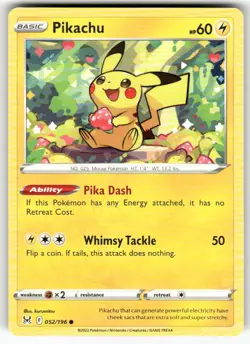 Pikachu 052/196 Common Lost Origin Pokemon Near Mint - Image 1