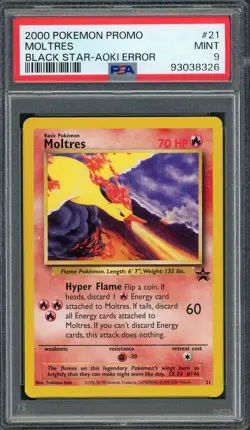 PSA 9 Moltres (Black Star Promo) Aoki Error #21 Pokemon Card B13 - Image 1