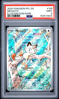 2025 POKEMON PFL EN-PHANTASMAL FLAMES ILLUSTRATION RARE #106 MEOWTH PSA 9 - Image 1