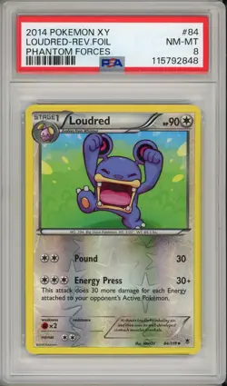 2014 Pokemon XY Phantom Forces Loudred Reverse Holo Foil #84 PSA 8 - Image 1