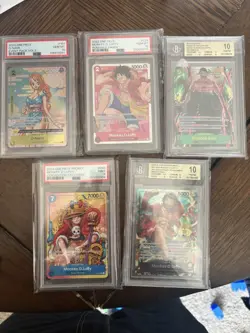 Bandai One Piece Card Game Graded Foil Promo Lot - Luffy, Nami, Zoro, 5 Cards - Image 1