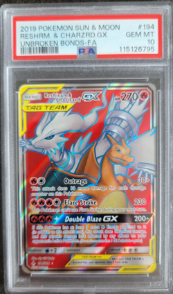Reshiram & Charizard GX (Full Art) 194/214 Sm-Unbroken Bonds EN PSA 10 pokemon - Image 1