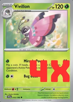 4X Pokemon TGC Vivillon 010/198 Scarlet & Violet Base Set English 2023 NM - Image 1