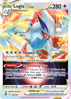 Lugia VSTAR 139/195 Holo VSTAR Rare Silver Tempest Pokemon Near Mint - Image 1
