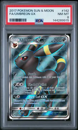 2017 POKEMON SUN & MOON #142 FULL ART/UMBREON GX PSA 8 - Image 1