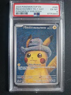 Pokemon Pikachu TCG Grey Felt Hat Van Gogh SVP085 Promo PSA 6 Very Low Pop - Image 1