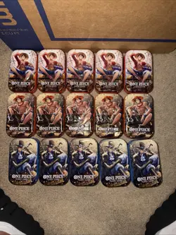 EMPTY One Piece Tin Pack Set Vol 2 OP-13 Luffy Sabo Ace 15 Tins - Image 1