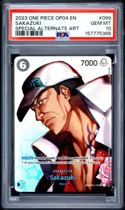 2023 One Piece CCG OP04 Sakazuki OP02-099 SP Special Alt Art PSA 10 Gem Mint - Image 1