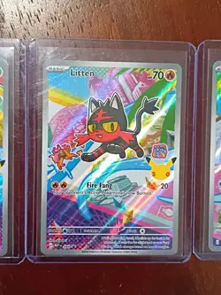First Partner Illustration Card Set Rowlet Litten and Popplio Pokemon Cards NM - Image 3