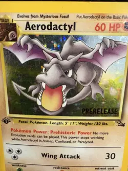 1st Edition Aerodactyl Prerelease 1/62 Fossil Holo WOTC Pokemon Card MP - Image 2
