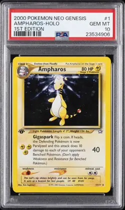 2000 POKEMON NEO GENESIS 1ST EDITION #1 AMPHAROS-HOLO PSA 10 - Image 1