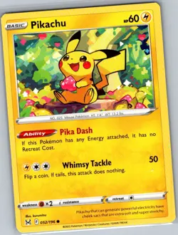Pikachu 052/196 Non Holo SWSH11: Lost Origin - Pokemon Card - NM - Image 1