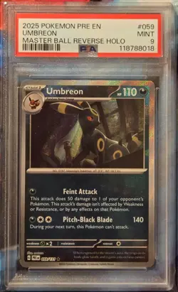 Umbreon Master Ball Reverse Holo Pokemon En-Prismatic Evolutions 059/131 PSA 9 - Image 1