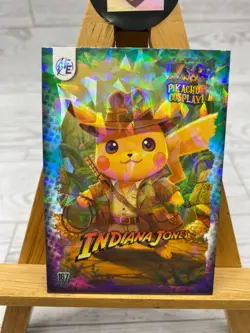 Pikachu as Cosplay Indiana Jones Non- Pokemon Fan Art Cracked Ice Trading Card - Image 2