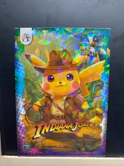 Pikachu as Cosplay Indiana Jones Non- Pokemon Fan Art Cracked Ice Trading Card - Image 5