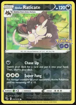 Alolan Raticate 042/078 Reverse Holo Pokemon GO Common Nishida Lightly Played - Image 2
