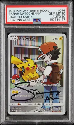 PSA 10/AUTO 10 - Pikachu 054/049 SM11b Sarah Natochenny x147 - Pokemon - Image 1