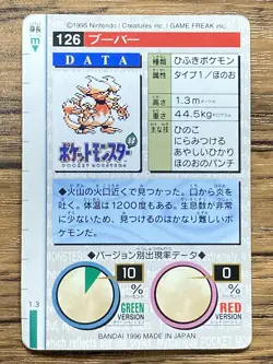 Pokemon Carddass Card Magmar No.126 Bandai Pocket Monsters Red ver. 1996 - Image 2