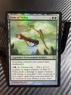 Wizards Bow of Nylea Rare Foil Theros Green Enchantment Artifact Card - Image 1