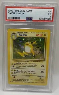 1999 Raichu Holo Rare Pokemon Card #14 PSA 5 - Image 1