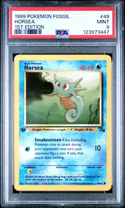 1999 POKEMON FOSSIL 1ST ED #49 HORSEA PSA 9 - Image 1