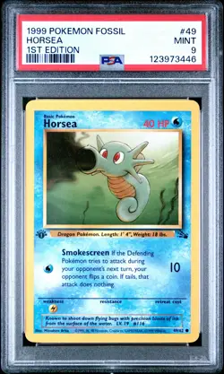 1999 POKEMON FOSSIL 1ST ED #49 HORSEA PSA 9 - Image 1